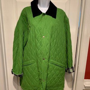 Burberry London Diamond Quilt GREEN Coat w/Blue/green plaid lining, Medium size